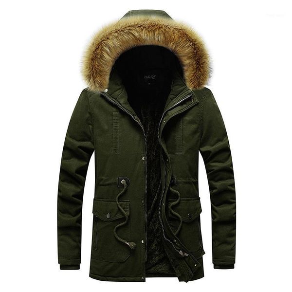 

men 2020 winter long casual fur collar hooded jacket parkas men new outdoor fashion warm fleece thick cotton coat parka men,19291, Black