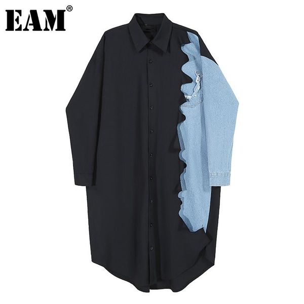 

eam] женщины black denim оборками большой размер рубашки платья новые нагрудные длинным рукавом сыпучие fit мода tide весна осень 2020 1da0, Black;gray