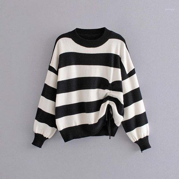 

o-neck 2019 women's winter knitted female female sweater with long sleeve striped ladies knitted pullover1, White;black