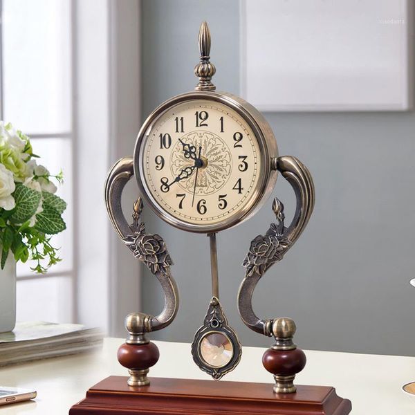 

european retro table clock living room office fireplace bedroom desk clock vintage table metal mute watch gift1