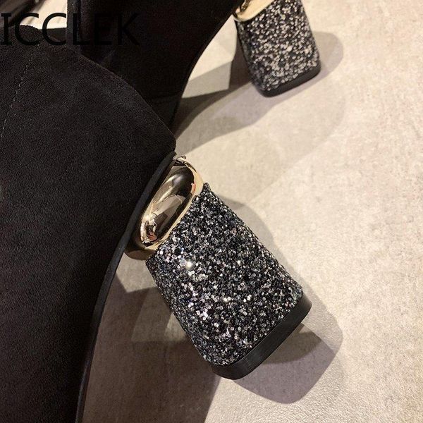 

2020 autumn winter elastic flock slim fit over the knee boots women med heel ladies high heel thigh high botas shoes, Black