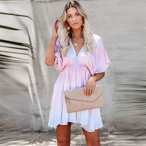 

2021 new will see new style looser size at knee height zipper cleavage v bat manga tie-dye dress for women x9ib, Black;gray