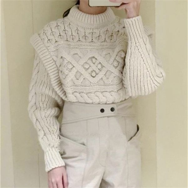 Einfarbige Damen-Strickpullover mit O-Ausschnitt, Twist-Webart, gefälschte zwei Woll-Herbst- und Winter-Neue CuteKnitwear-Pullover 201109