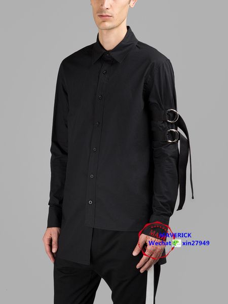 

2021 new s-6xl men spring fall of asymmetrical bottom shirt button lace-up metal punk shirt. 8hko, Black