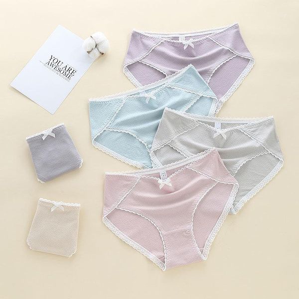 

japan style simple sweet girls cotton underwear women lace seamless panties colored soft breathable briefs female lingerie1, Black;pink
