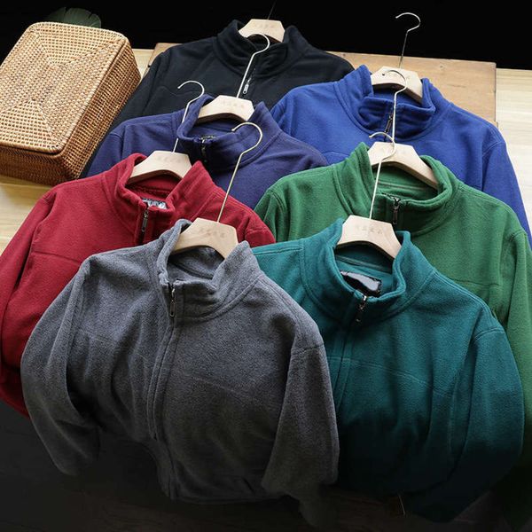 

sports welfare value outdoor polar fleece stand collar autumn winter coat cardigan men's sweater, Gray