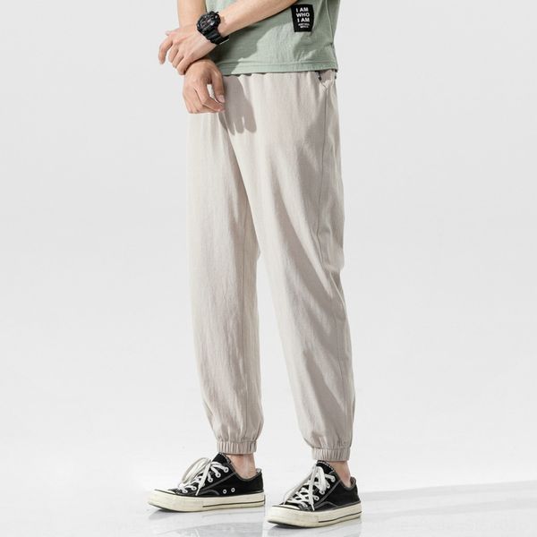 

мужская хлопчатобумажная и конопляная новая корейская мода осенью 2020 прямой свободный белье девять точечных видов спорта спортивные хлопко, Blue