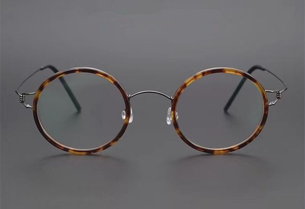Superleichte Retro-Vintage-Unisex-Rundbrille, Rahmen aus reinem Titan, 47-22-145, hohe Sehstärke, keine Schrauben, Designer-Komplettset ca