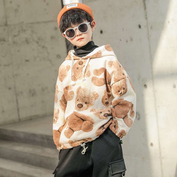 

korean new 2020 version big winter kids cartoon printing children's thickened hooded sweater warm pullover, Black