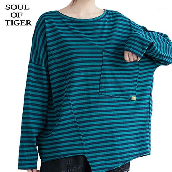 

soul of tiger korean fashion designer womens striped loose tee shirts ladies printed casual long sleeve clothing plus size1, White