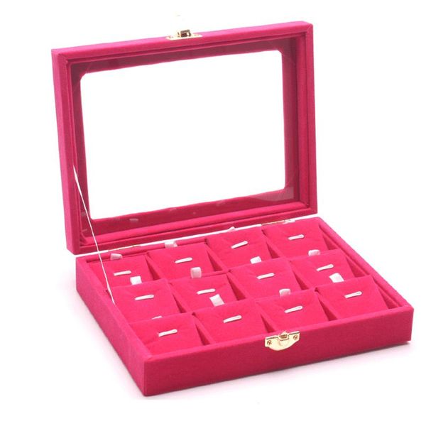 

fashion rose red 12 slots necklace box pendant holder jewelry display pendants organizer showcase earring case necklace stand, Pink;blue