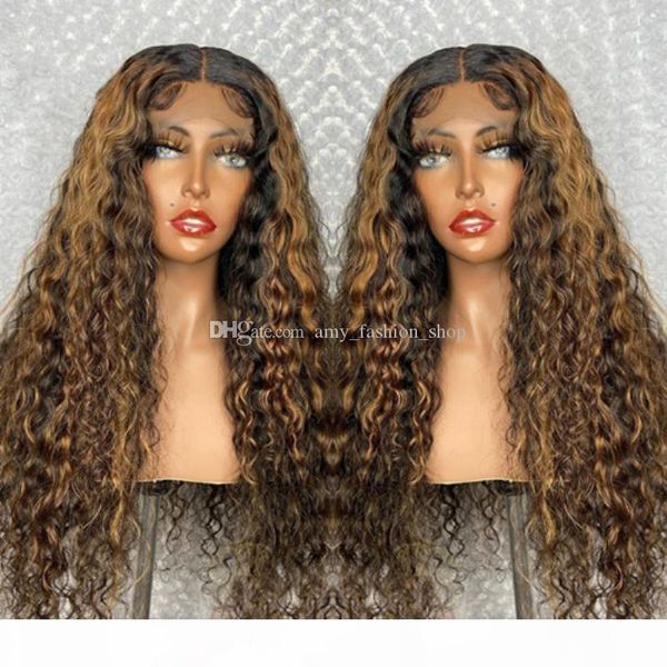

highlight wig 13x6 lace front human hair wigs ombre color jerry curly wig brazilian 5*5'' silk wig pre-plucked remy hair, Black;brown