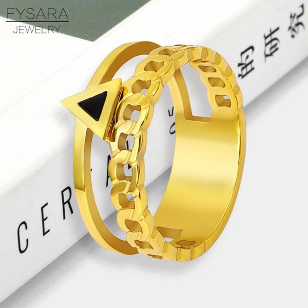 

fysara geometry треугольник свадебные наборы кольца из нержавеющей стали золота цвет цепи кольца для женщин мужчины пара личности ювелирные, Silver