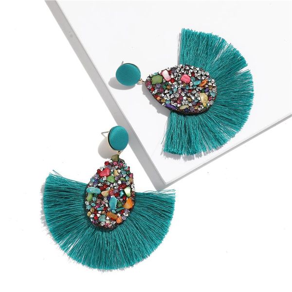 

2020 ethnic bohemia bright dangle drop earrings biscuits round resin tassel earrings for women jewelry pendientes oorbellen, Silver