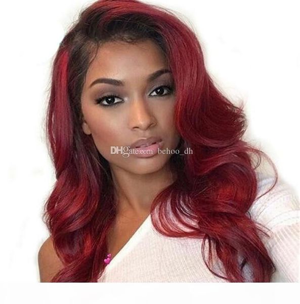 

brazilian loose wave lace front wig remy hair ombre 1b 99j burgundy human hair wig with baby hair and hairline, Black;brown