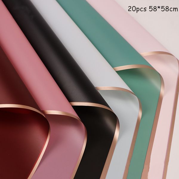 

20pcs golden frame flower wrapping paper waterproof jelly film bouquet wrapping paper florist gift wrapping material 58*58cm 1019