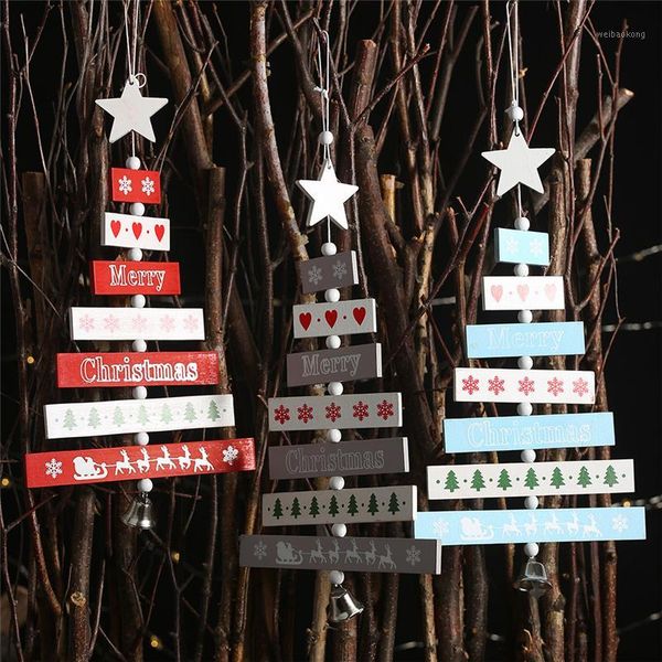 

christmas decorations wooden tree pendant xmas year creative five-pointed star bell strip ornaments decorations1