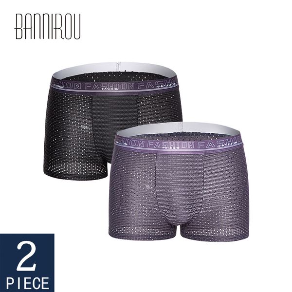 

2 pcs mens boxers underwear mesh underpants homme boxershorts calzoncillos hombre jockstrap mesh panties for man new summer lj200922, Black;white