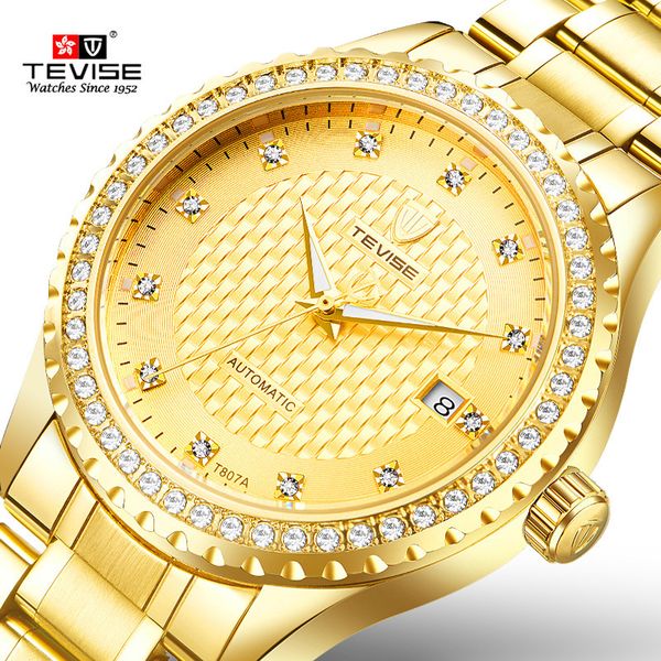 

tevise fashion automatic self-wind watches full gold stainless steel luxury men watch auto date mechanical wristwatches, Slivery;brown