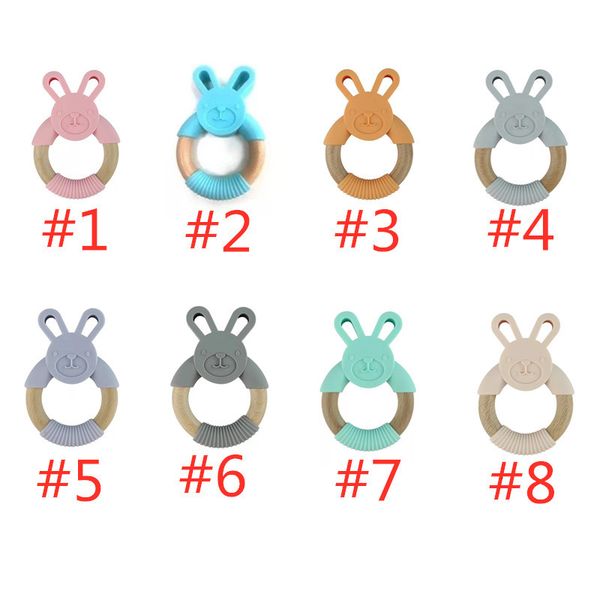 

dhl ins animal silicone teether wooden ring nursing accessories infant chewable rattle circle newborn sho