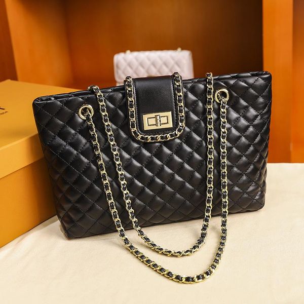 

large women tote bag 2021 classic female black handbag leather chain bags ladies shoulder luxury designer purse