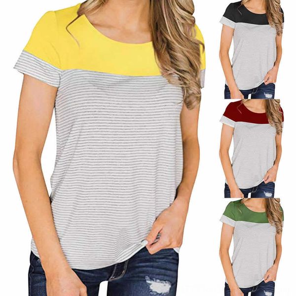 

patchwork stripe loose pullover short sleeve crew pullovert-shirt pulloverneck women's patchwork stripe loose pullover short sleeve cre, White