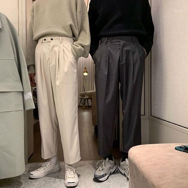 

men korean style straight pants 2020 summer new casual joggers pants loose chic simple all-match ankle-length trousers s-3xl t091, Black