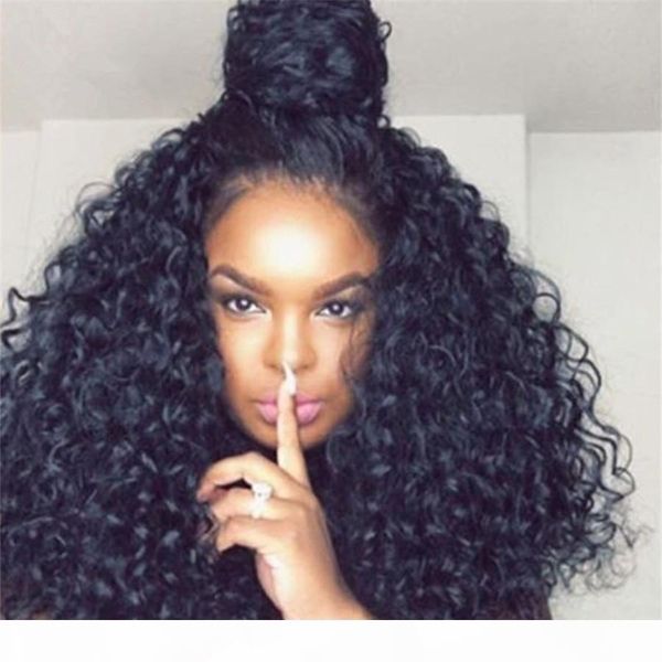 

deep curly glueless lace front human hair wigs for women deep curly weave black human hair wigs with short remy baby hair, Black;brown