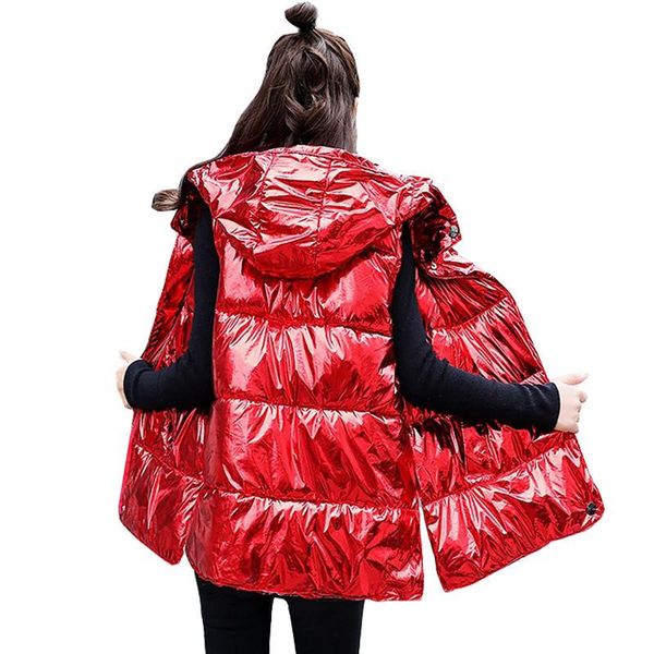 

2020 new autumn slim women's vest jacket warm cotton hooded winter plus size waistcoat female short jackets parka s81, Black;white