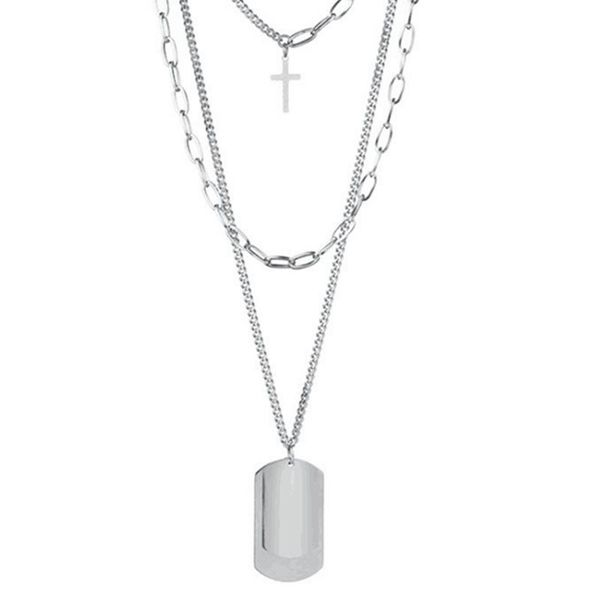

multilayers punk pendant necklaces silver color link chain cross charm necklaces collar collier femme for women men