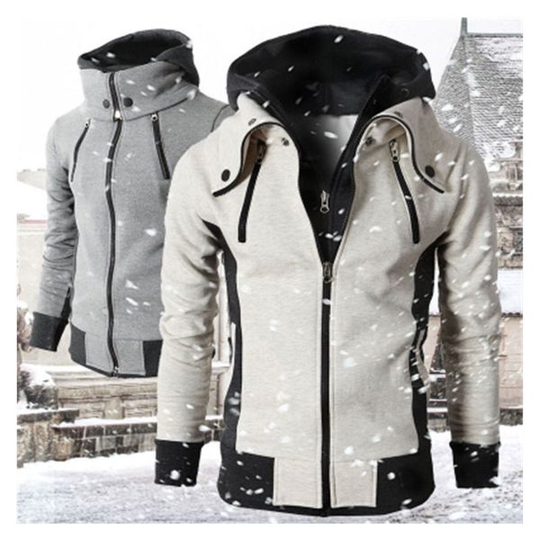 

winter new fake two-piece hoodie men's casual hooded sweater jacket sports cardigan men's, Black;brown