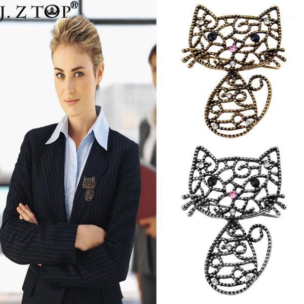

pins, brooches fashion women rhinestone brooch pin hollow retro cat corsage lapel pins for ladies jewelry accessores spille da donna1, Gray
