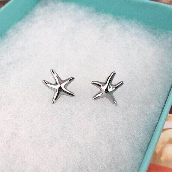 

s925 sterling silver starfish earrings with logo women holiday valentine's day gift jewelry, Golden;silver