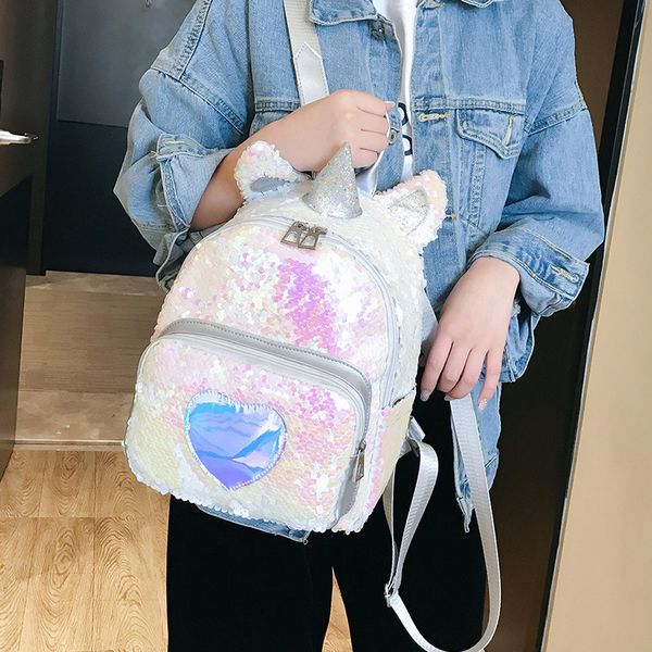 

design unicorn backpack girl fashion sequined backpack cartoon cute school bag travel backpack girl ing, Black