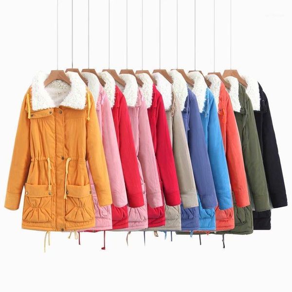 

women parkas winter coat thick hooded jacket cotton warm female outerwear zipper pocket hooded drawstring overcoats1, Blue;black