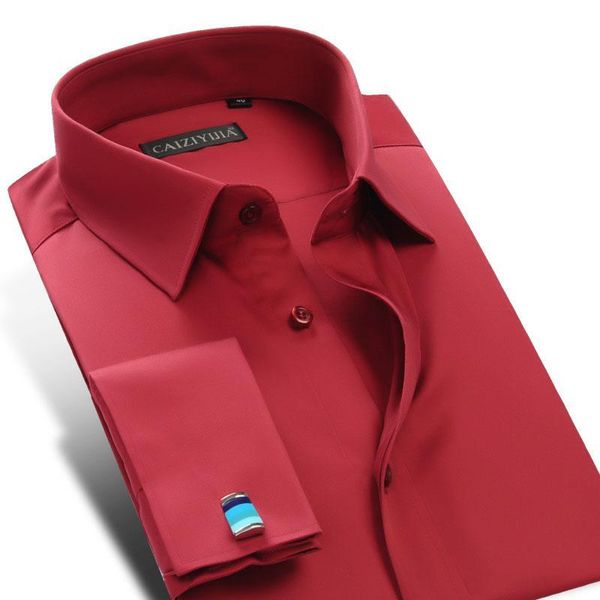 

men's long-sleeve standard-fit french cuff dress shirt comfortable smooth formal banquet wedding shirts (cufflinks included, White;black