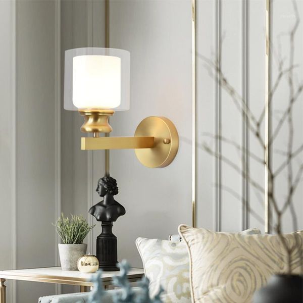 

nordic all copper wall lamp for bedroom bedside glass shade brass lampbody luxury led wall sconce light aisle corridor lighting1