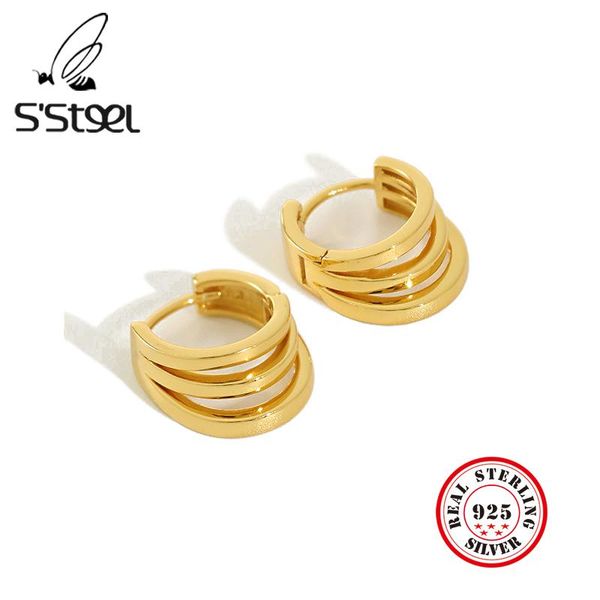 

hoop & huggie s'steel gold earring sterling silver earrings for women bijoux argent 925 massif pour femme aros de moda 2021 fine jewelr, Golden;silver