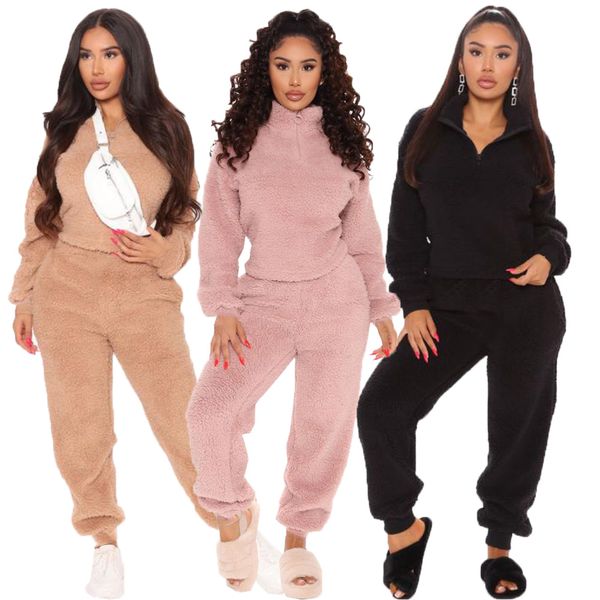 

женских дизайнерская костюмы зимней длинный рукав толстовка топы брюки 2pcs комплект толстая женщина двухкусочный outfit, Gray