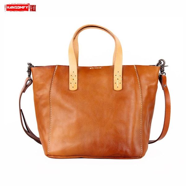 

hansomfy new retro genuine leather women handbags female shoulder bag messenger bag first layer leather vegetable tanned