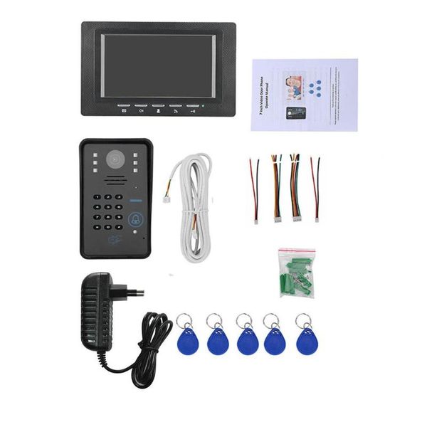 

wired video door phone intercom doorbell with ir camera 7 inch rfid password night vision 1000 tv line access control system