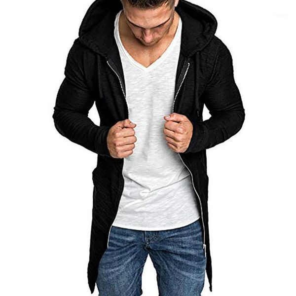 

2019 new arrival men's winter jackets men's splicing hooded solid trench coat jacket cardigan long sleeve outwear sweatshirt1, Black
