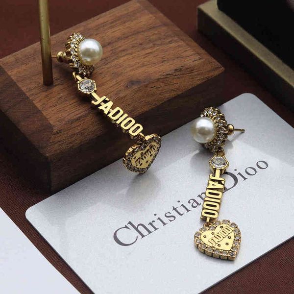 

love earrings female red long pearl heart earrings, Silver