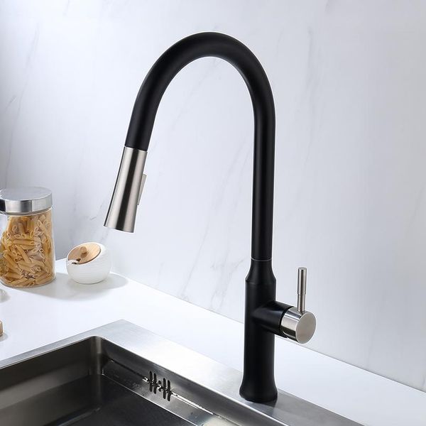 

black brushed kitchen faucets stainless steel mixer tap pull out setting faucet single handle single hole faucet deck qyligo