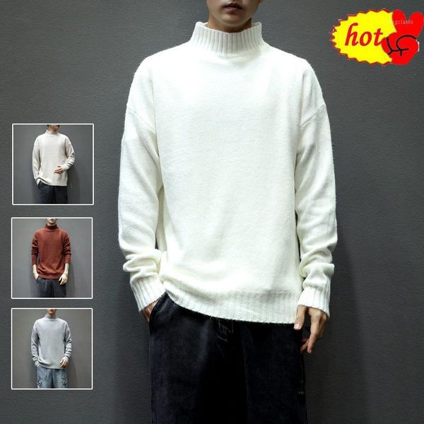 

men reta turtleneck sweater new autumn winter solid casual pullover men's sweater pull homme plus size loose men1, White;black