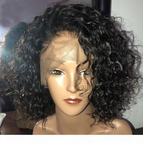 

150% density long kinky curly full lace wig virgin mongolian lace front wig kinky curly human hair wigs for black women, Black;brown