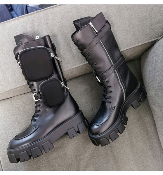 

designer mules princetown winter european and american cowhide high version thick wide bottom increased casual sports couple military boots2, Black