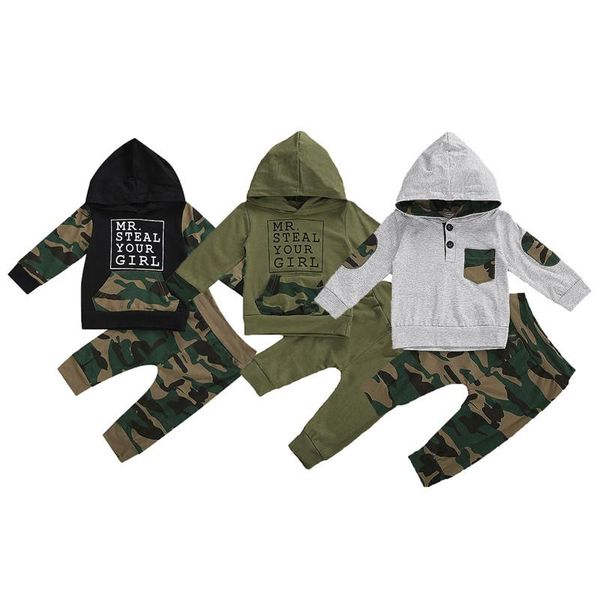 

clothing sets baby boy fashion camouflage long sleeve hooded sweatshirt hoodies pants 0-3y infant toddler casual outfits, White