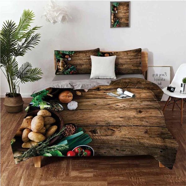 

vegetables on wooden table healthy options organic food herbs and spices seasonalbedding 3-piece set