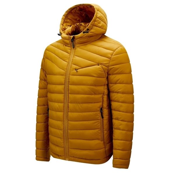 Jaqueta de outono masculina zip leve para baixo blusão com capuz parka masculino moda primavera alta quaty macio preto amarelo casaco homens 201126